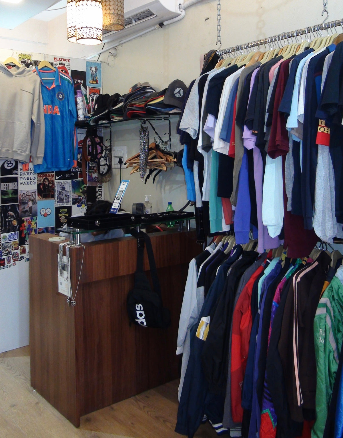 THRFT store interior with racks of curated thrift and streetwear clothing