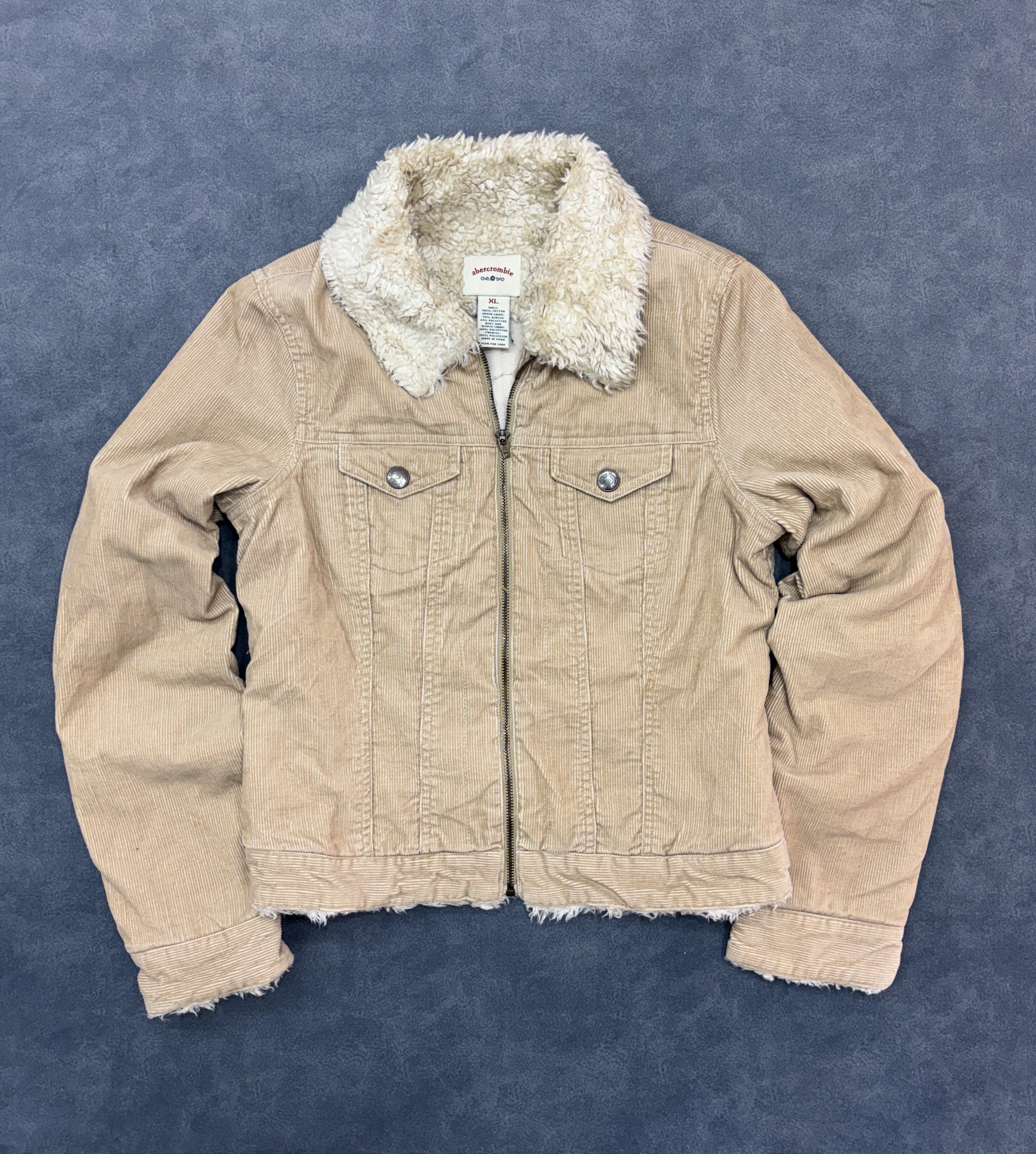Abercrombie Beige Y2K Fur Corduroy Jacket