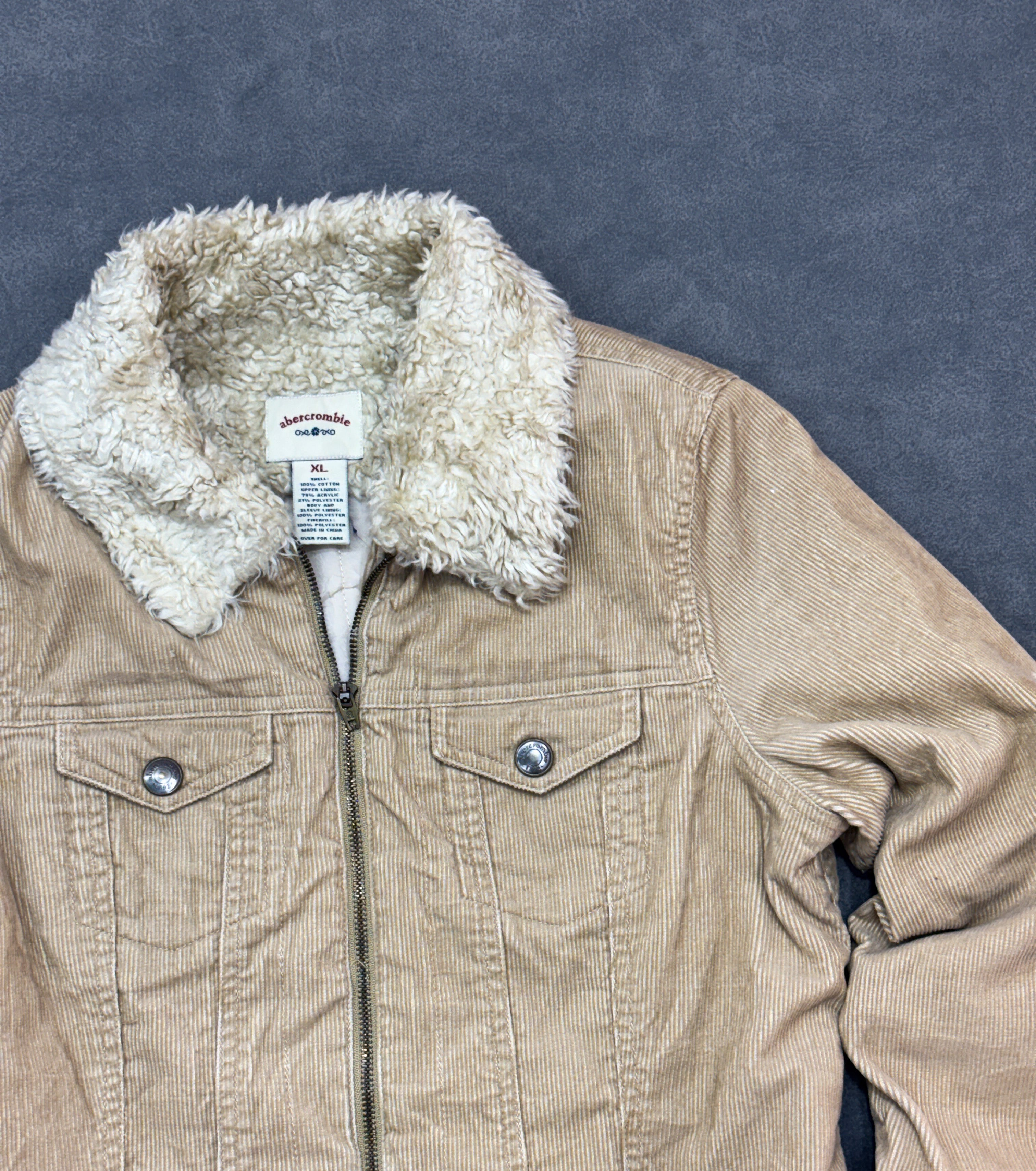 Abercrombie Beige Y2K Fur Corduroy Jacket