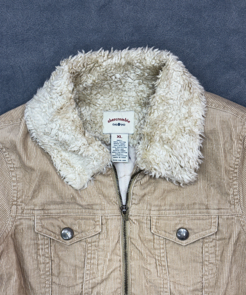 Abercrombie Beige Y2K Fur Corduroy Jacket