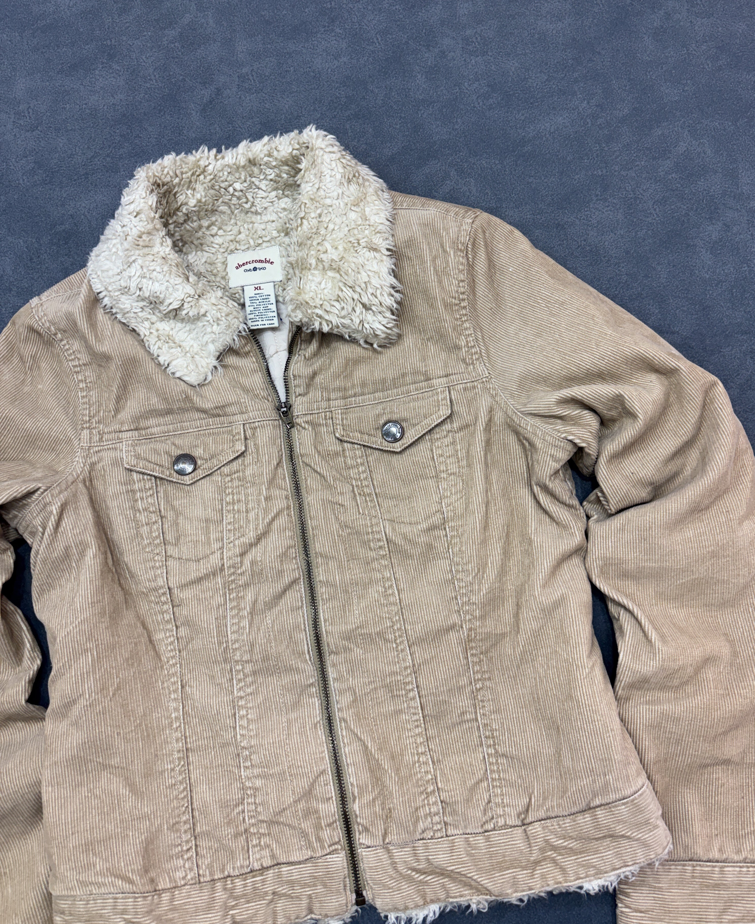 Abercrombie Beige Y2K Fur Corduroy Jacket