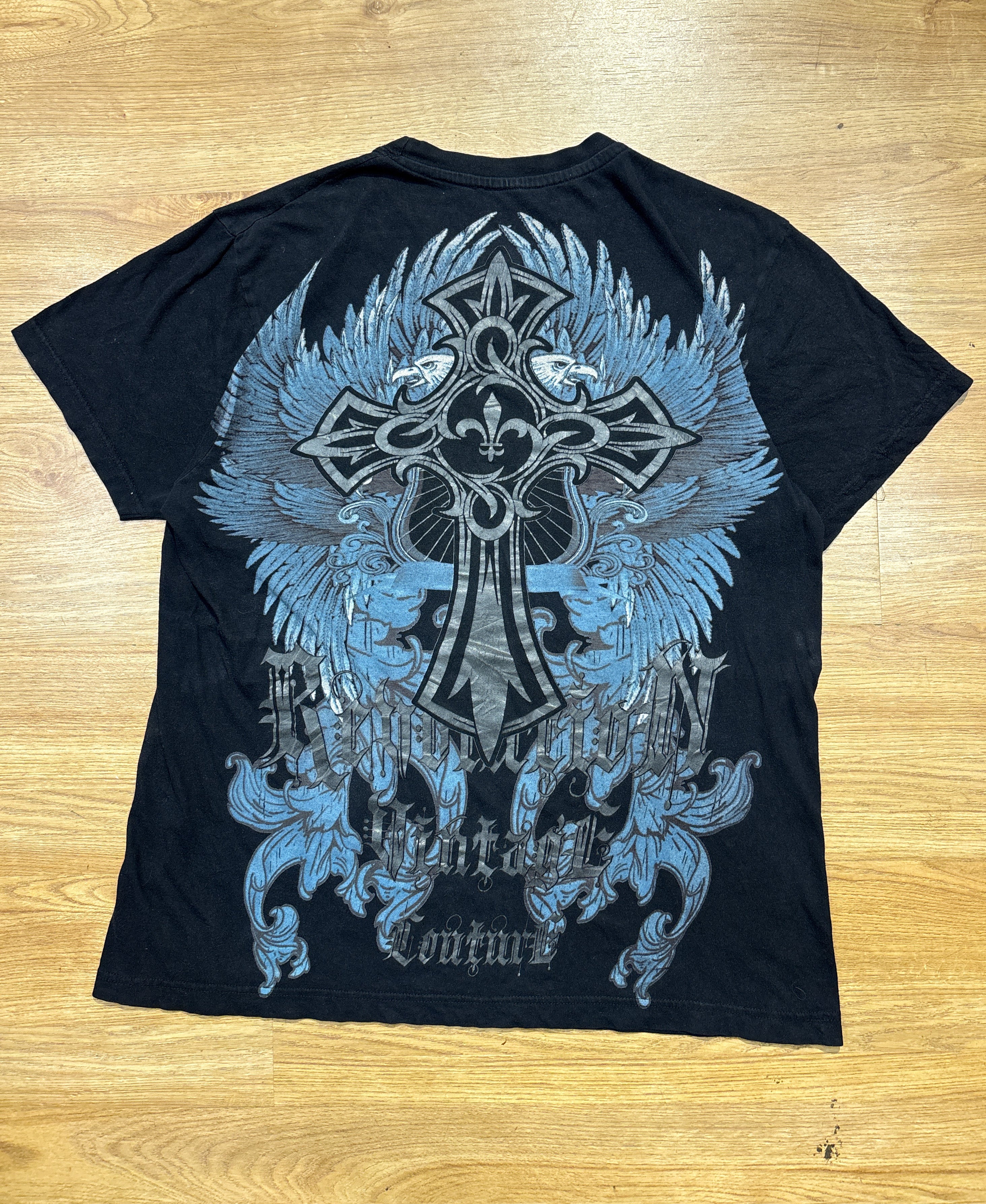 Revolution Vintage Couture Blue and Black Gothic Rhinestones Tee