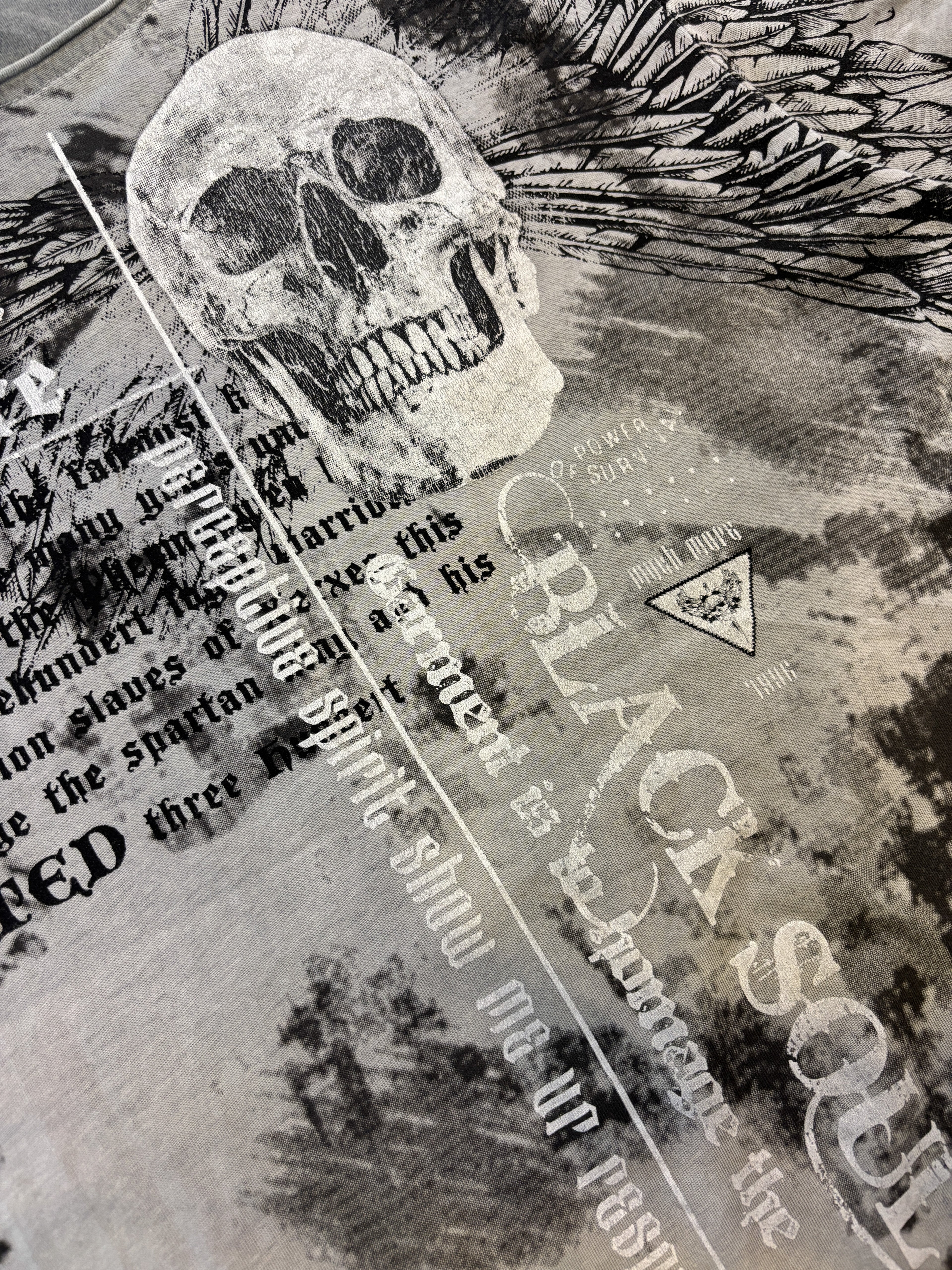 Much More Skull Printed Washed Grey Tee