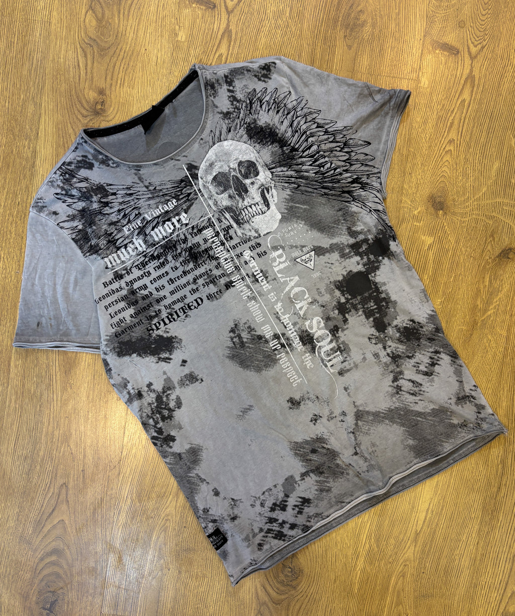 Much More Skull Printed Washed Grey Tee