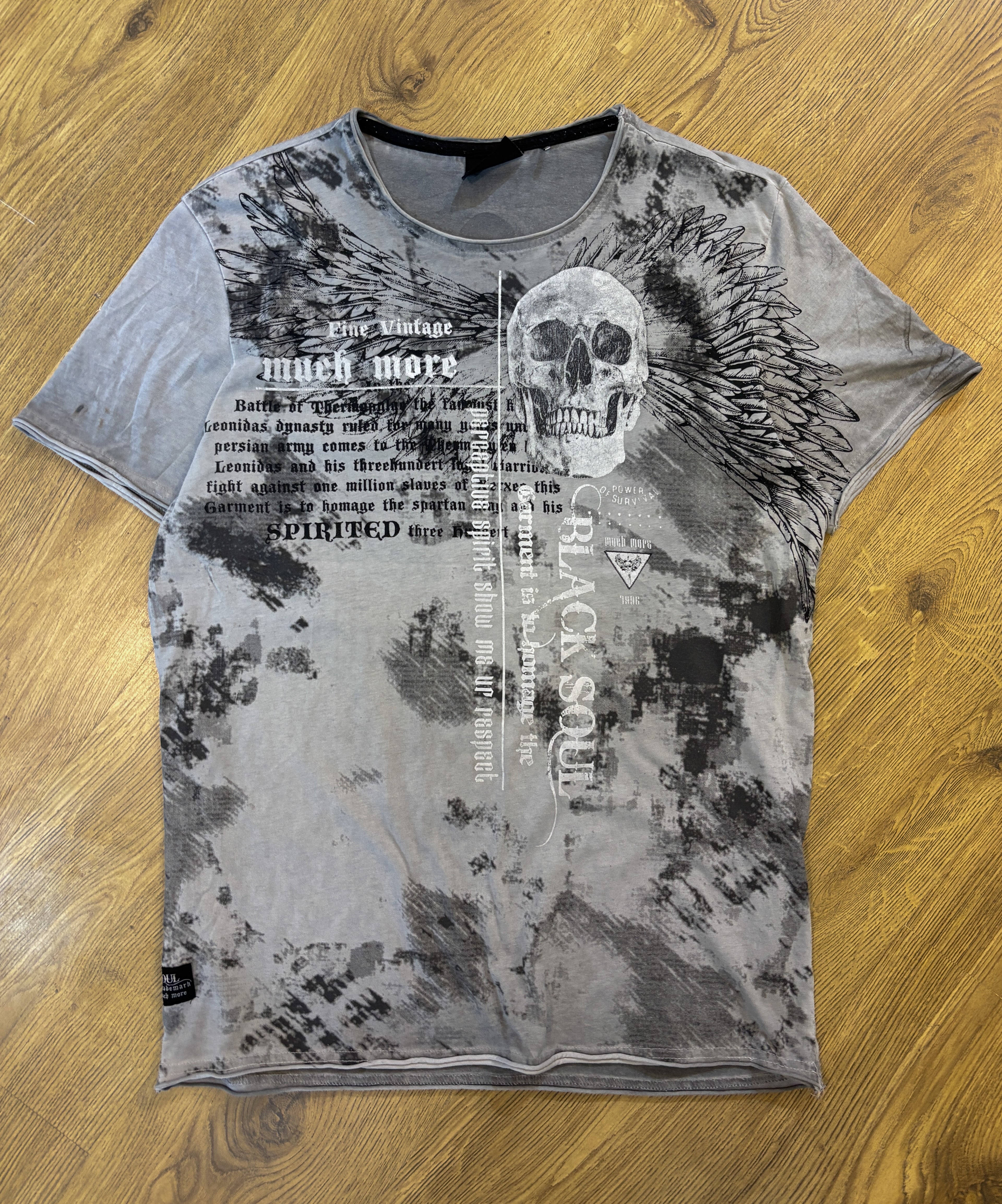 Much More Skull Printed Washed Grey Tee