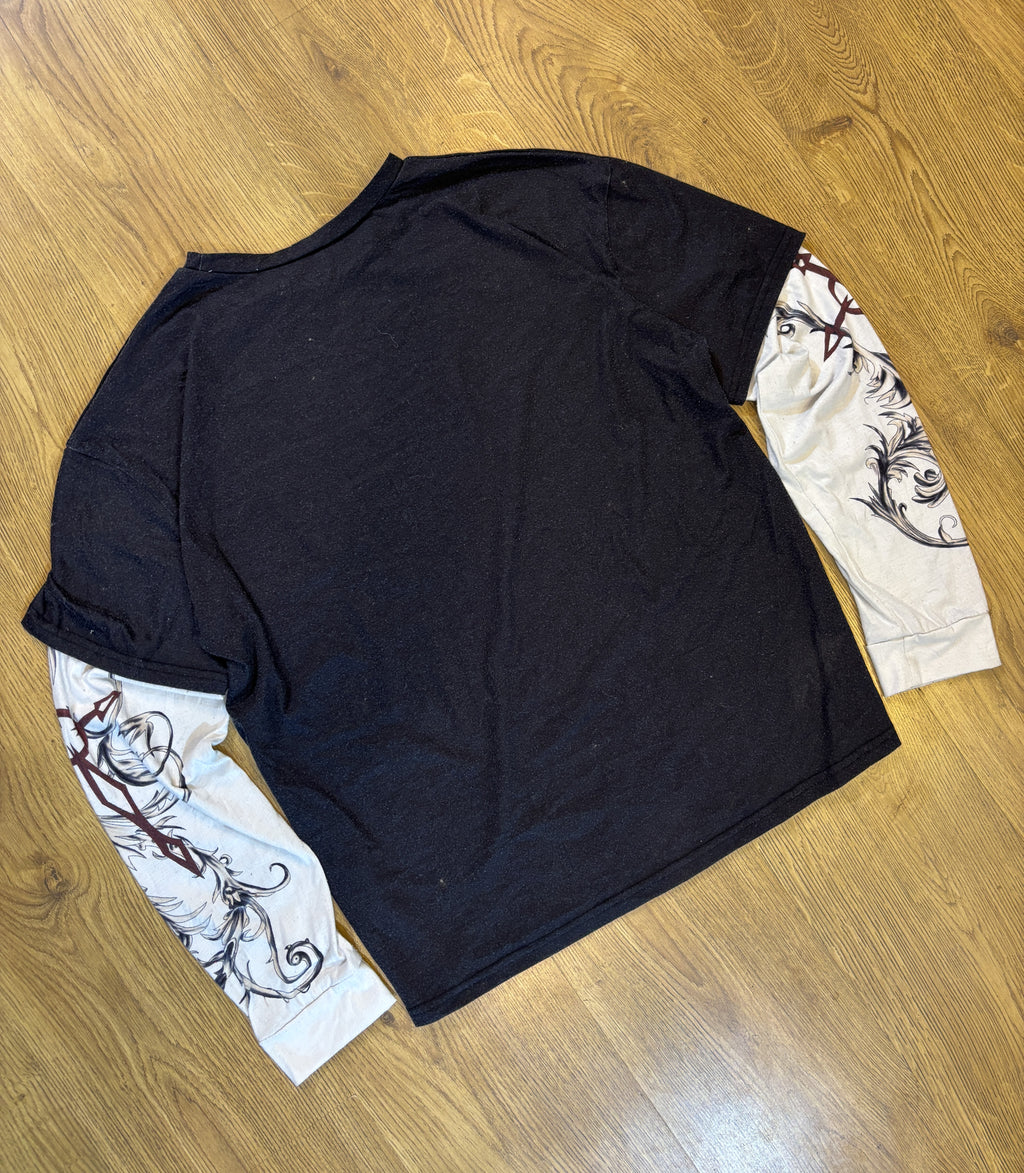 Doctor Sleeve Affliction Inspired Sleeve Printed Faded Black and White Star