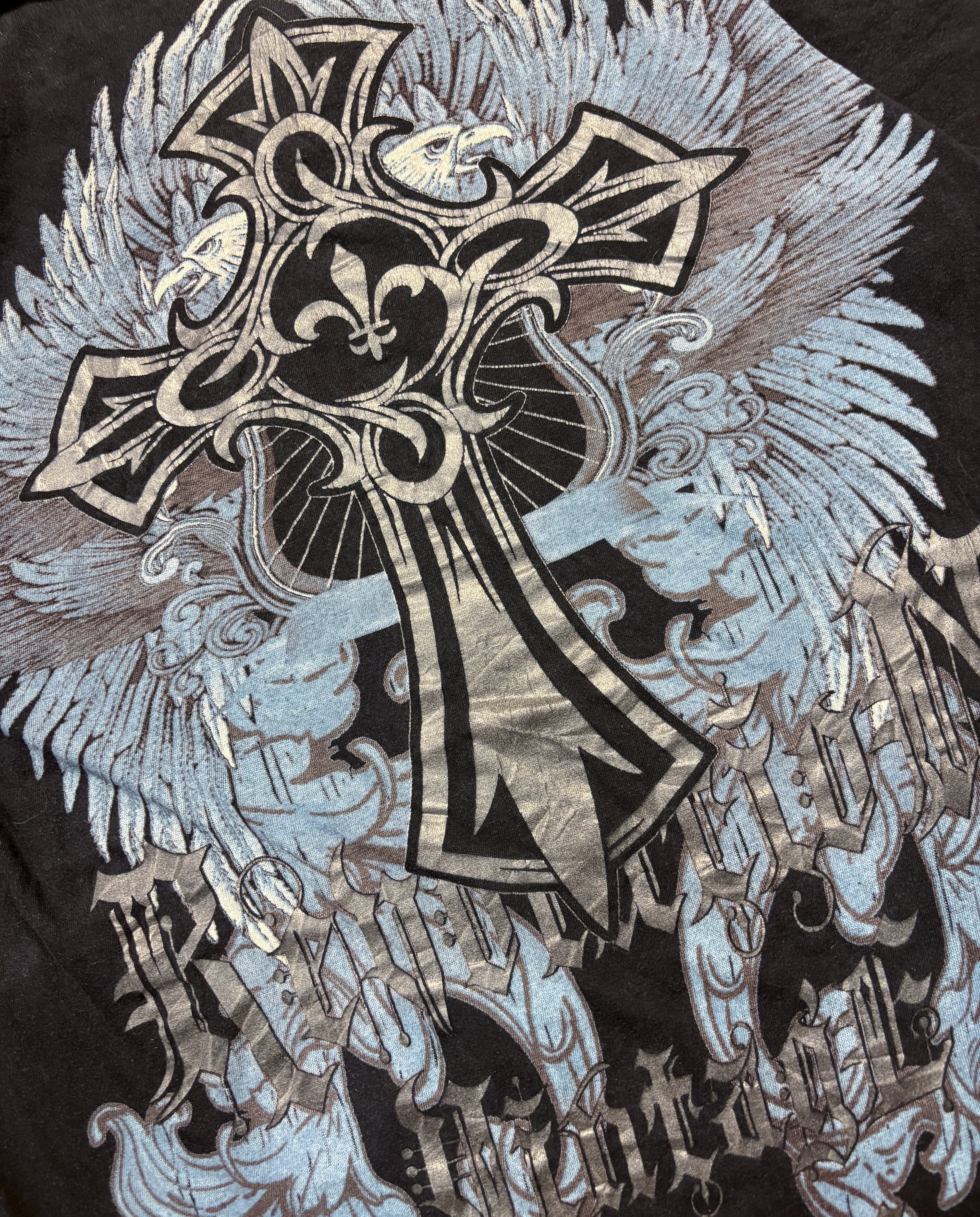 Revolution Vintage Couture Blue and Black Gothic Rhinestones Tee