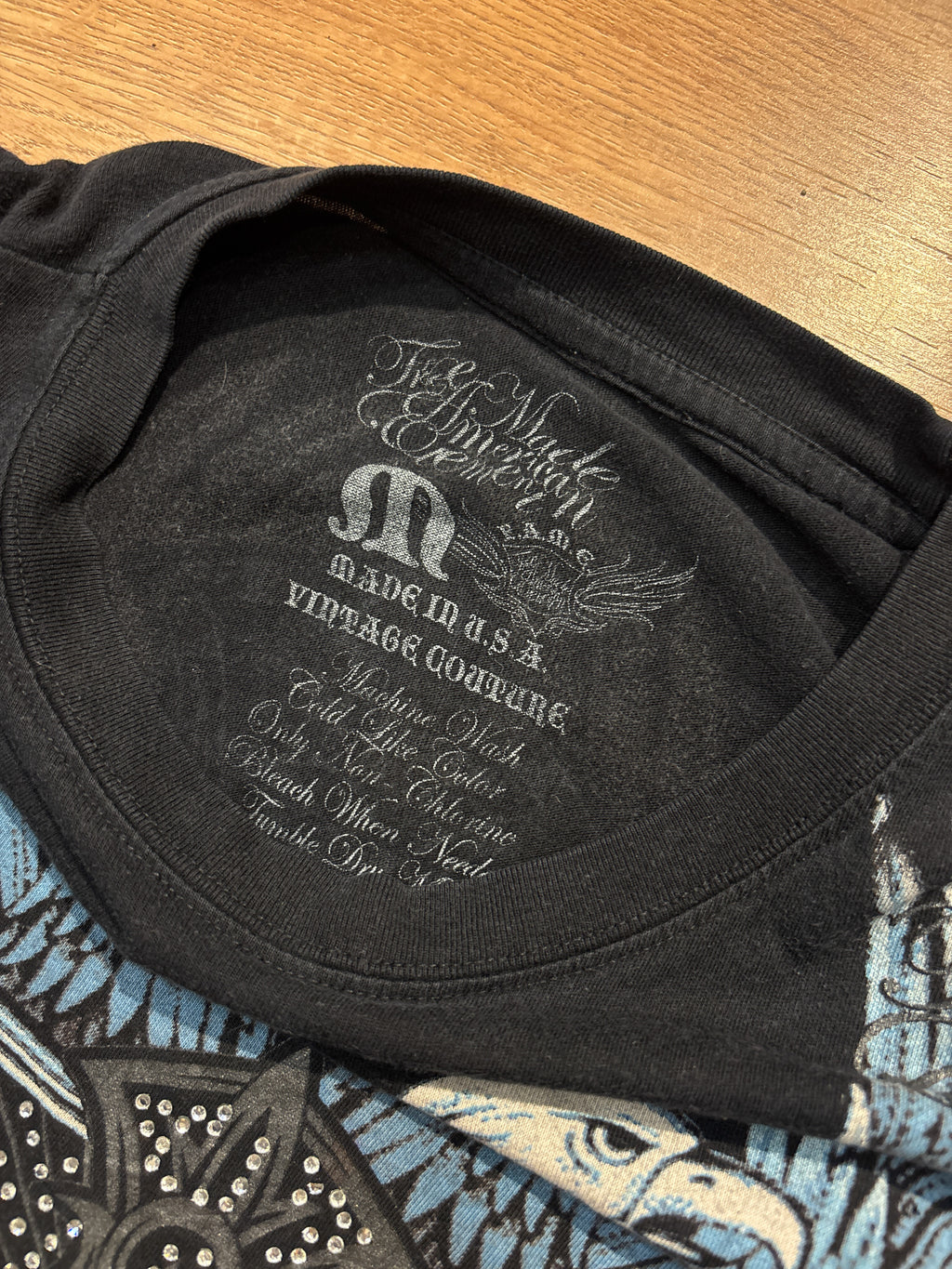 Revolution Vintage Couture Blue and Black Gothic Rhinestones Tee